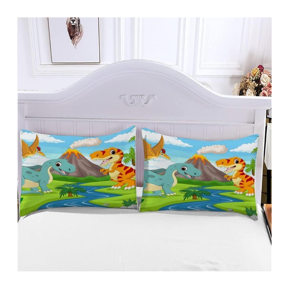 3-teiliges Mikrofaser Bettwäsche-Set mit Cartoon Dinosaurier und Reißverschluss für Kinder und Teenager, B/H: 90 x 200 cm - Bild 4