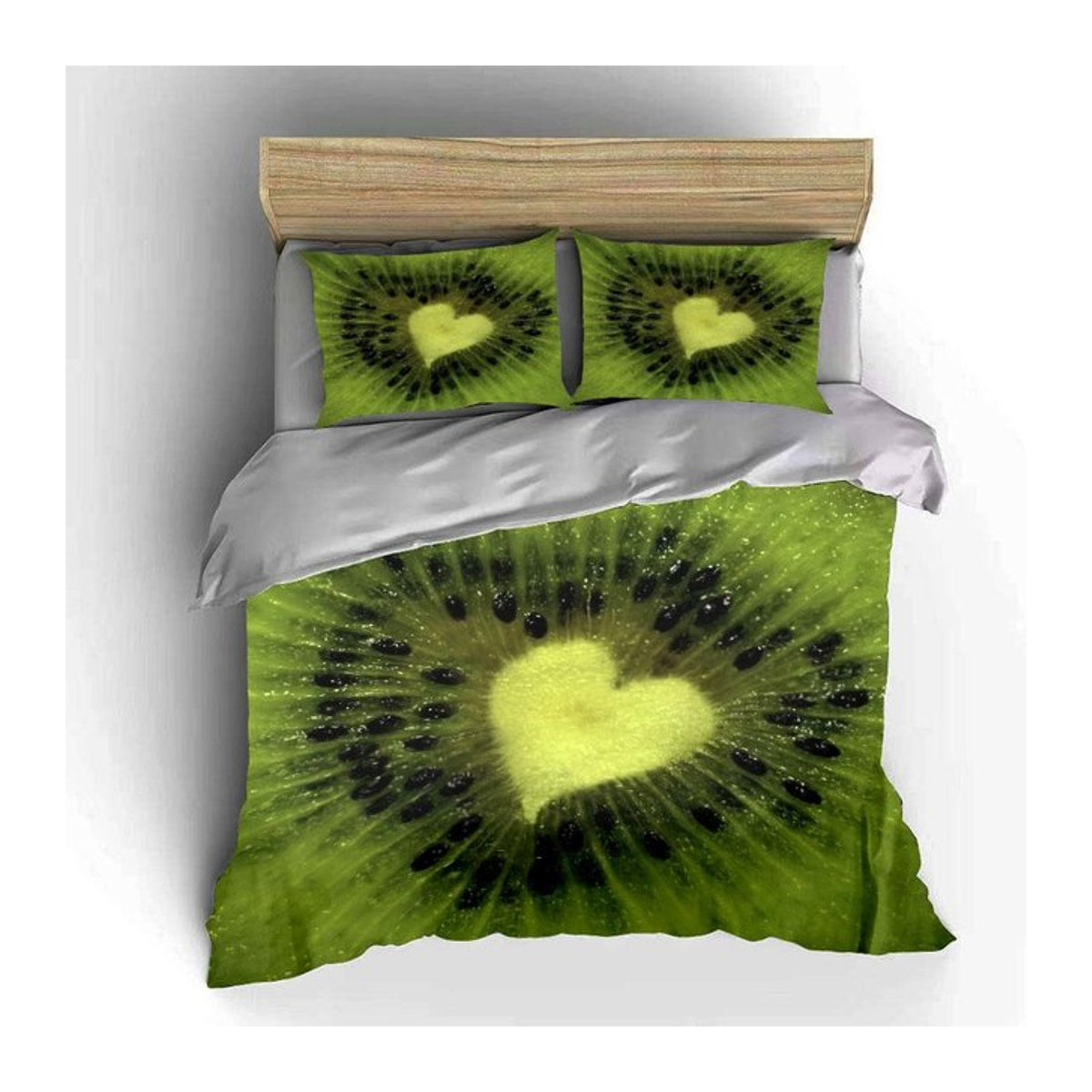 3-teiliges Mikrofaser Bettwäsche-Set mit Kiwi-Herzmotiv inklusive Reißverschluss, B/H: 135 x 200 cm - Bild 1
