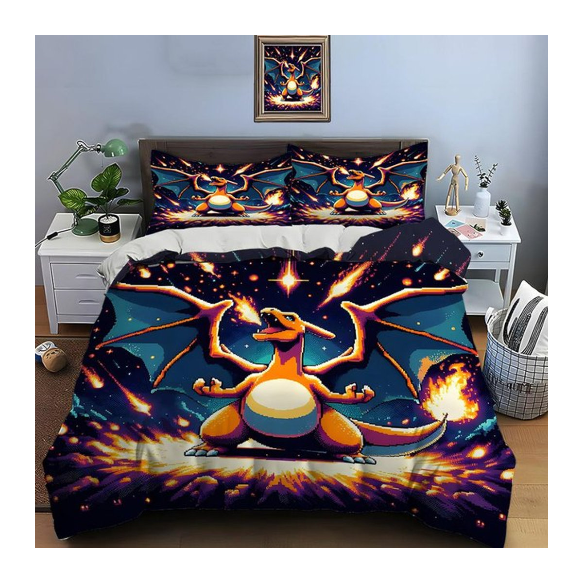 3-teiliges Pokémon Glurak Bettwäsche Set mit Kissenbezug und Bettdecke für King Size, B/B/H: 240 x 220 cm - Bild 1