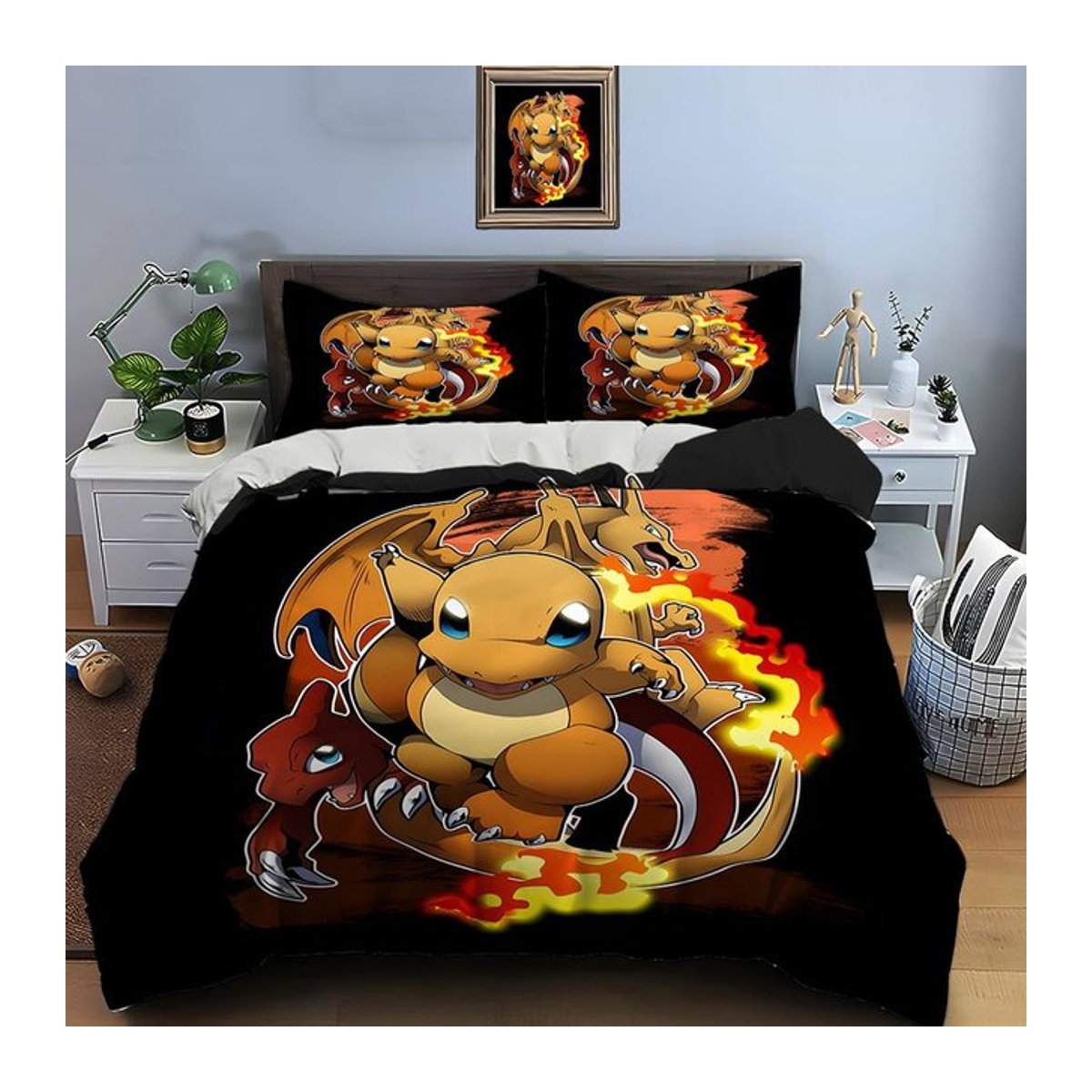 3-teiliges Pokémon Glurak Bettwäsche Set mit Kissenbezug und Reißverschluss, Multicolor, B/H: 228 x 228 cm - Bild 1
