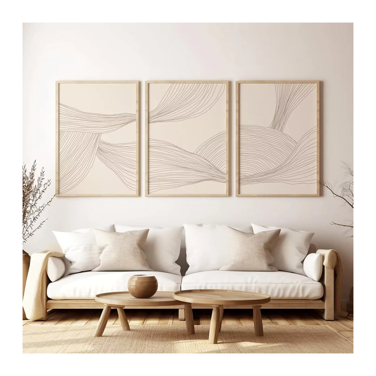 3-teiliges Set abstrakte Wandkunst CPWAD in Beige, geometrische Leinwand im Bohemian-Stil, rahmenlose Textil-Poster im Hochformat - Bild 2