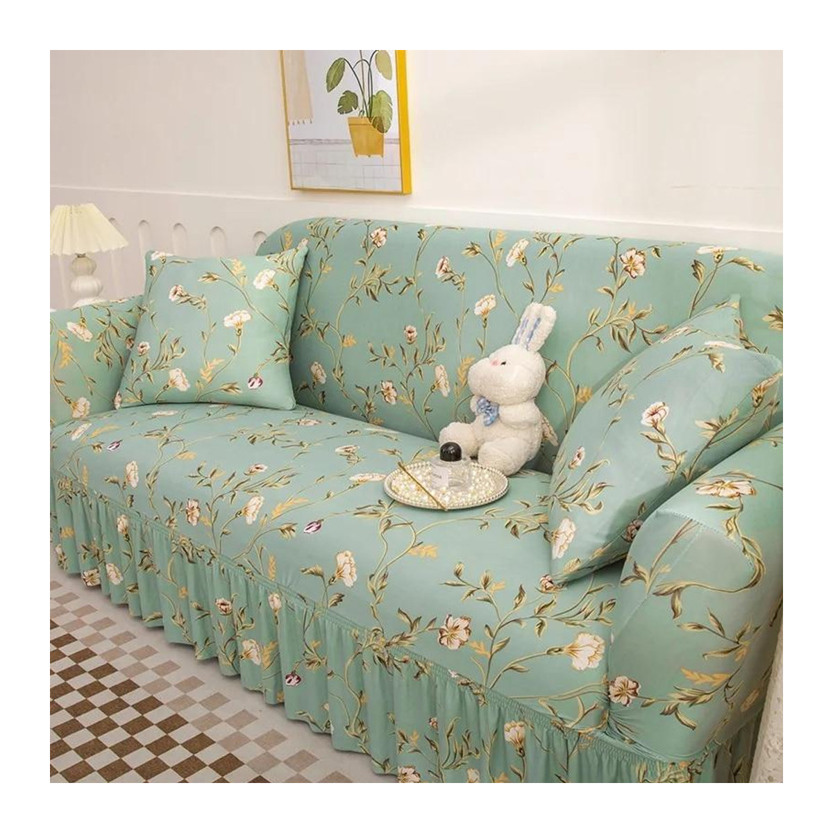 3-teiliges Set Stretch-Couchbezüge mit Blumenmuster von A Family Of Home Textiles als Möbelschutz für 1-Sitzer Sofas, Breite: 90-140 cm - Bild 1