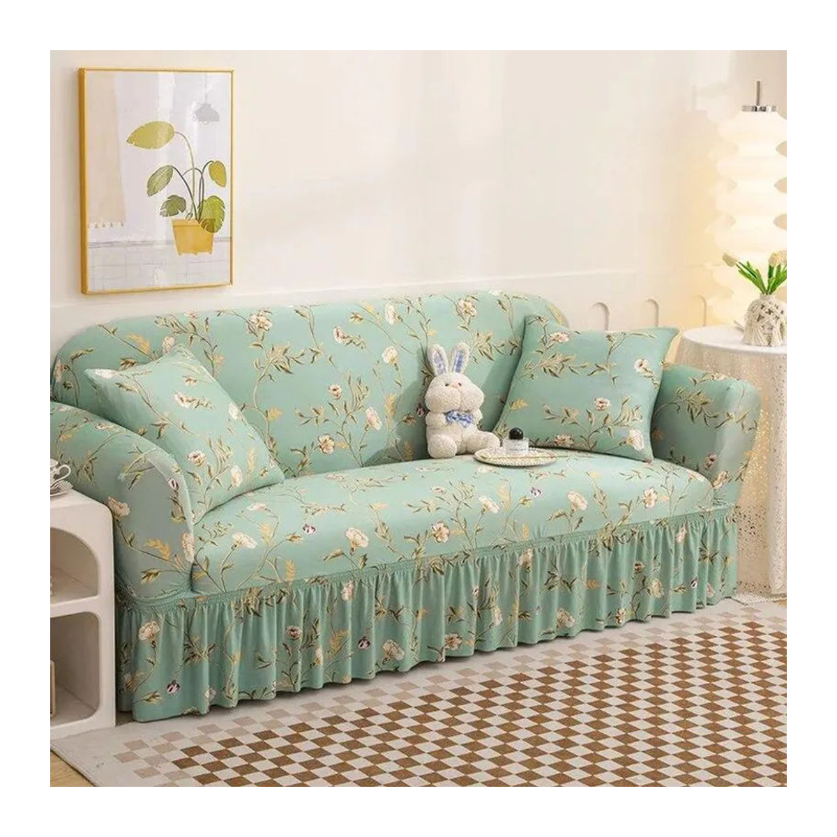 3-teiliges Set Stretch-Couchbezüge mit Blumenmuster von A Family Of Home Textiles als Möbelschutz für 1-Sitzer Sofas, Breite: 90-140 cm - Bild 2