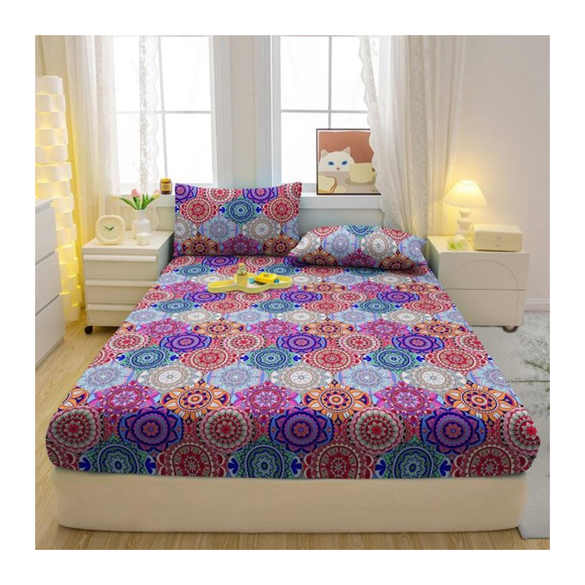 3-teiliges Spannbettlaken-Set mit Bohemia-Muster in Multicolor für dein Schlafzimmer, B/T: 99 x 190 cm - Bild 1