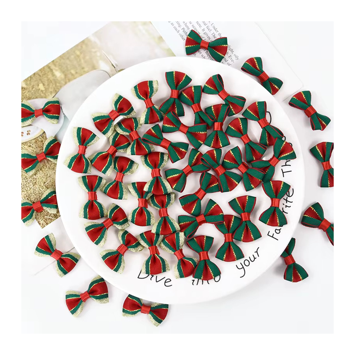 30 Stück YONGSNOW Weihnachts-Schleifen aus Textil in Rot für Weihnachtsbaum und Kranz-Dekoration - Bild 3