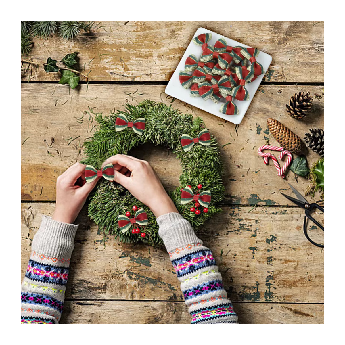 30 Stück YONGSNOW Weihnachts-Schleifen aus Textil in Rot für Weihnachtsbaum und Kranz-Dekoration - Bild 4