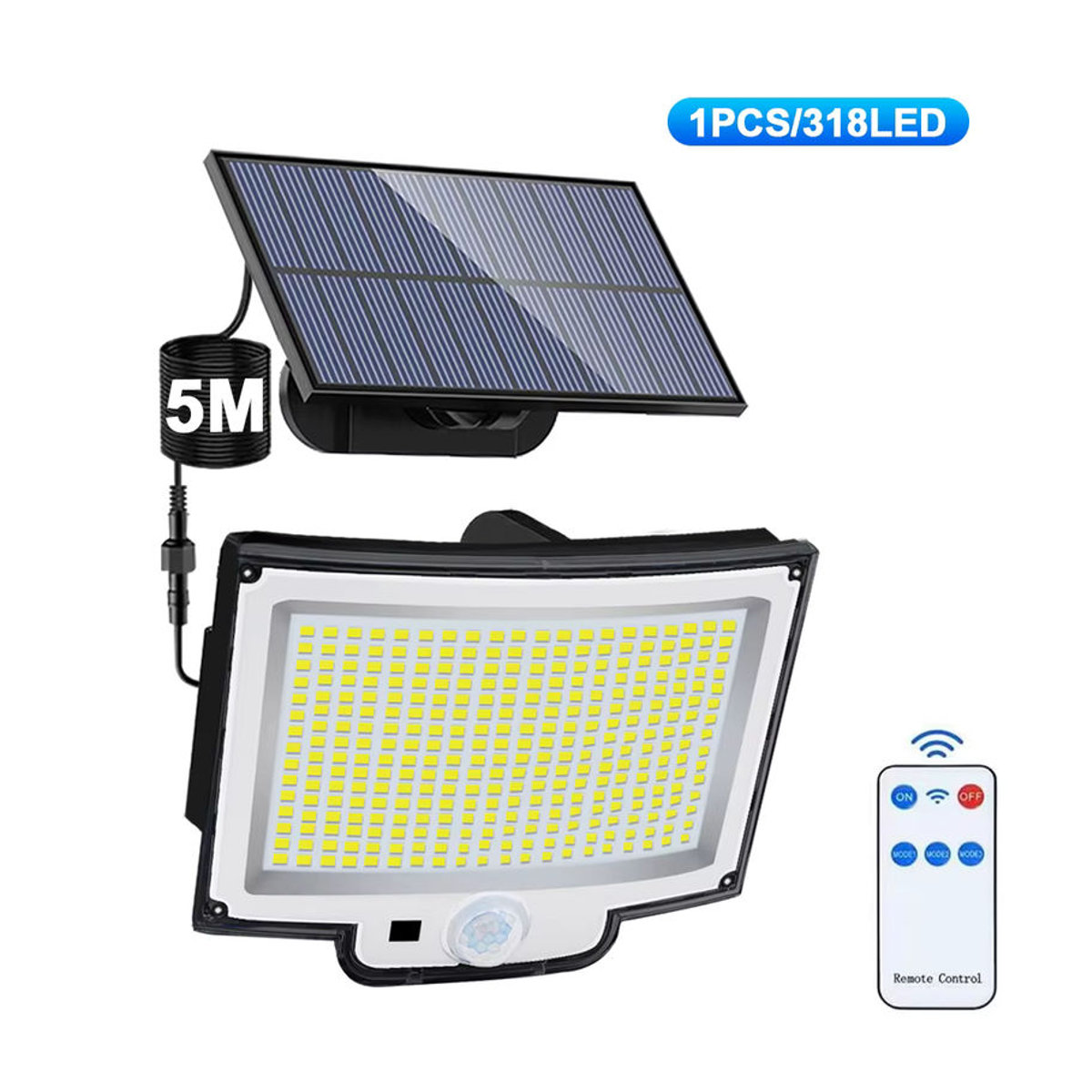 318/200 LED-Solarleuchte für den Außenbereich in Schwarz mit Bewegungsmelder, 3 Modi und Fernbedienung, wasserdichte IP65 Wandleuchte für Garten und Straße - Bild 5