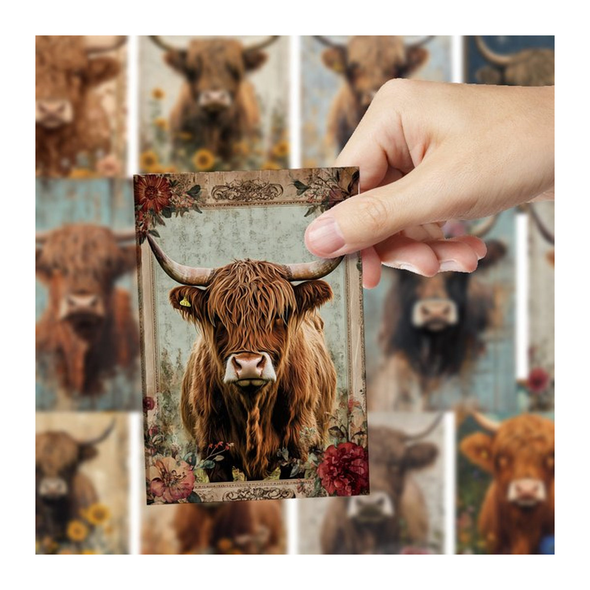 32 Stück Vintage-Postkarten Highland Ox mit schottischen Illustrationen in Multicolor - Bild 1