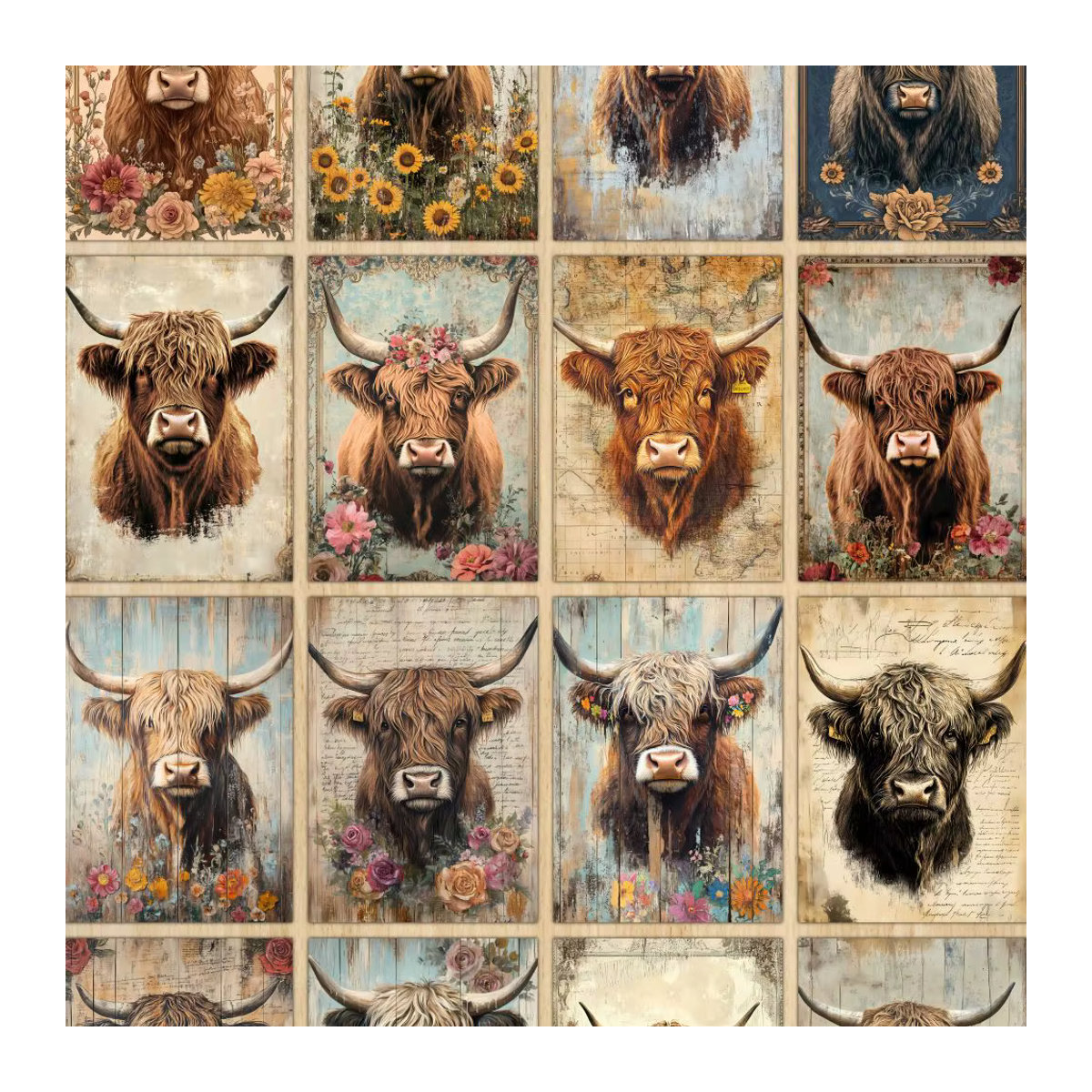 32 Stück Vintage-Postkarten Highland Ox mit schottischen Illustrationen in Multicolor - Bild 3