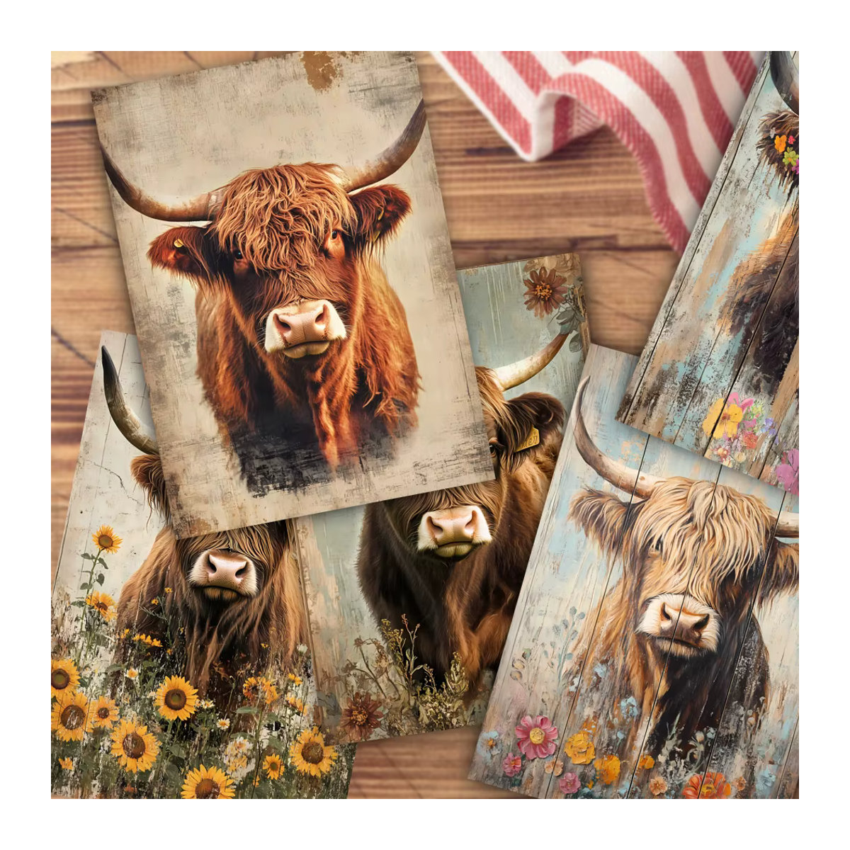 32 Stück Vintage-Postkarten Highland Ox mit schottischen Illustrationen in Multicolor - Bild 4