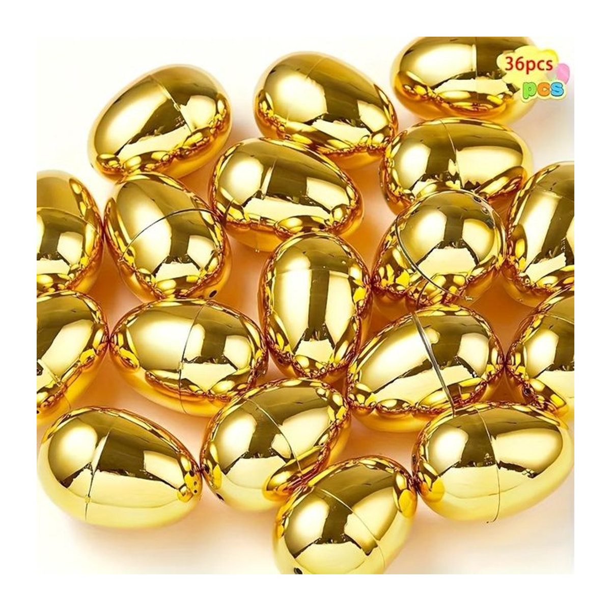 36 Stück nachfüllbare Ostereier aus Kunststoff mit goldenem Glitzer von SZXJS-002, Farbe: Gold - Bild 1