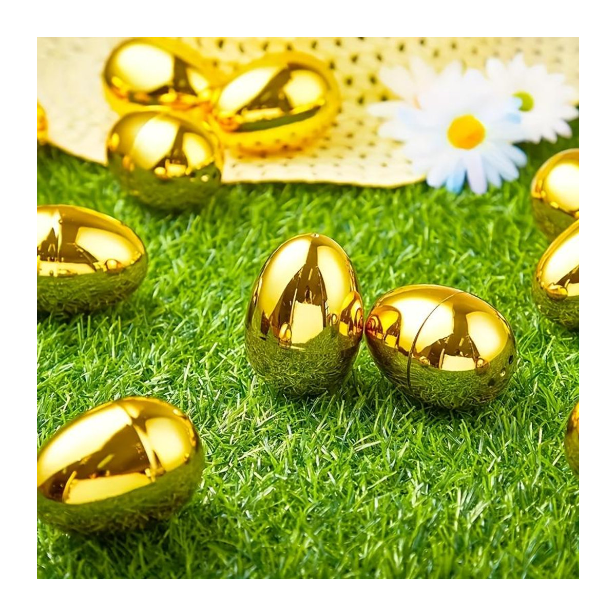 36 Stück nachfüllbare Ostereier aus Kunststoff mit goldenem Glitzer von SZXJS-002, Farbe: Gold - Bild 4