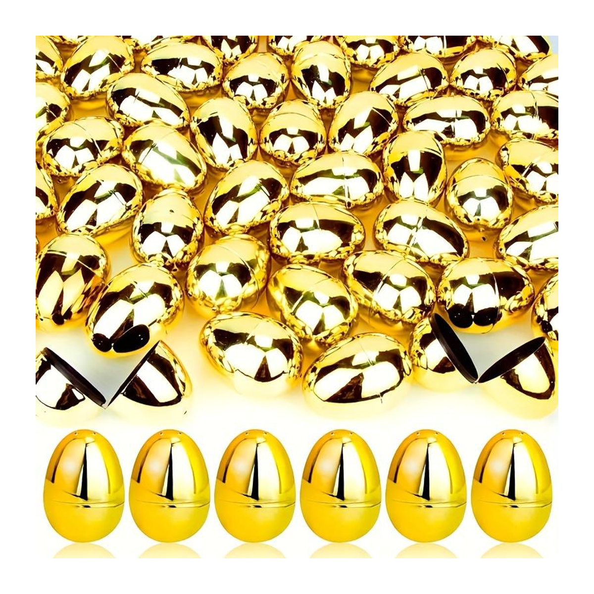 36 Stück nachfüllbare Ostereier aus Kunststoff mit goldenem Glitzer von SZXJS-002, Farbe: Gold - Bild 5