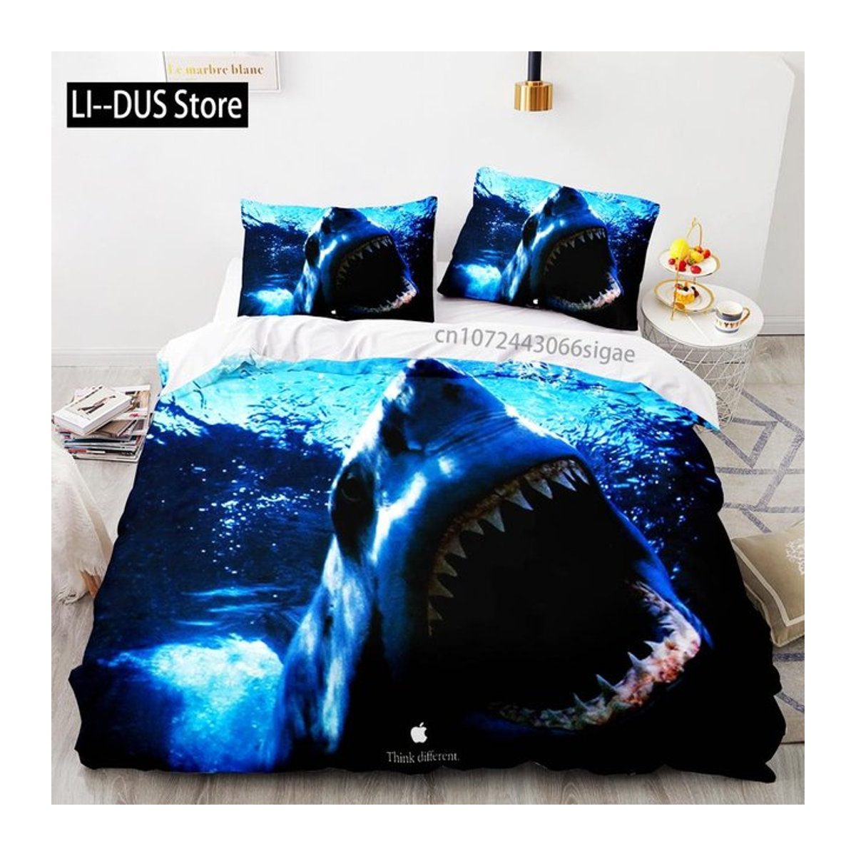 3D Anime Haifisch Bettwäsche Set mit Bettbezug und Bezügen für Einzelbetten, Design Ozean Overlord, B/H: 135 x 200 cm - Bild 1