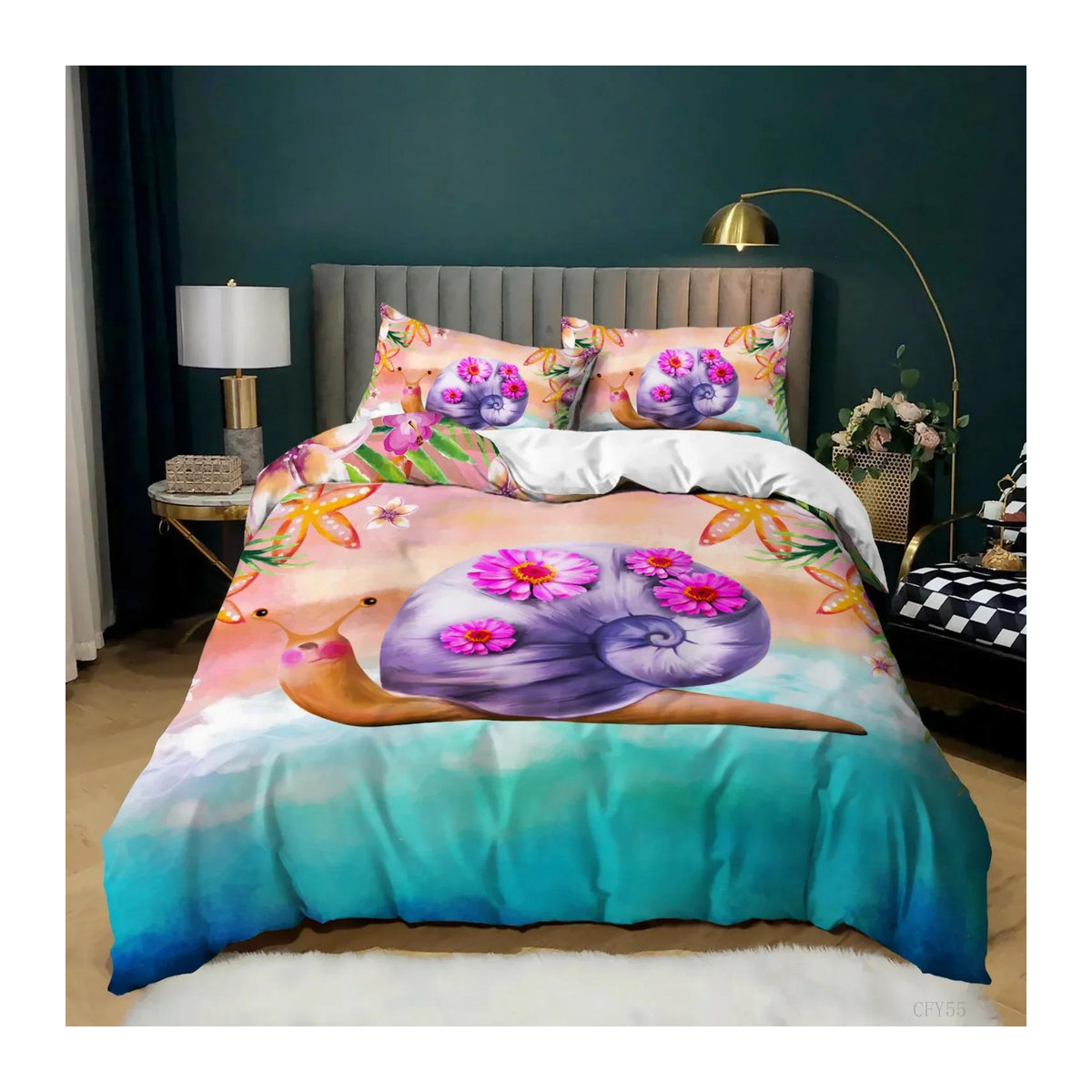 3D Bettwäsche-Set mit Schnecken-Digitaldruck, 3-teilig, Multicolor, B/H: 135 x 200 cm - Bild 1