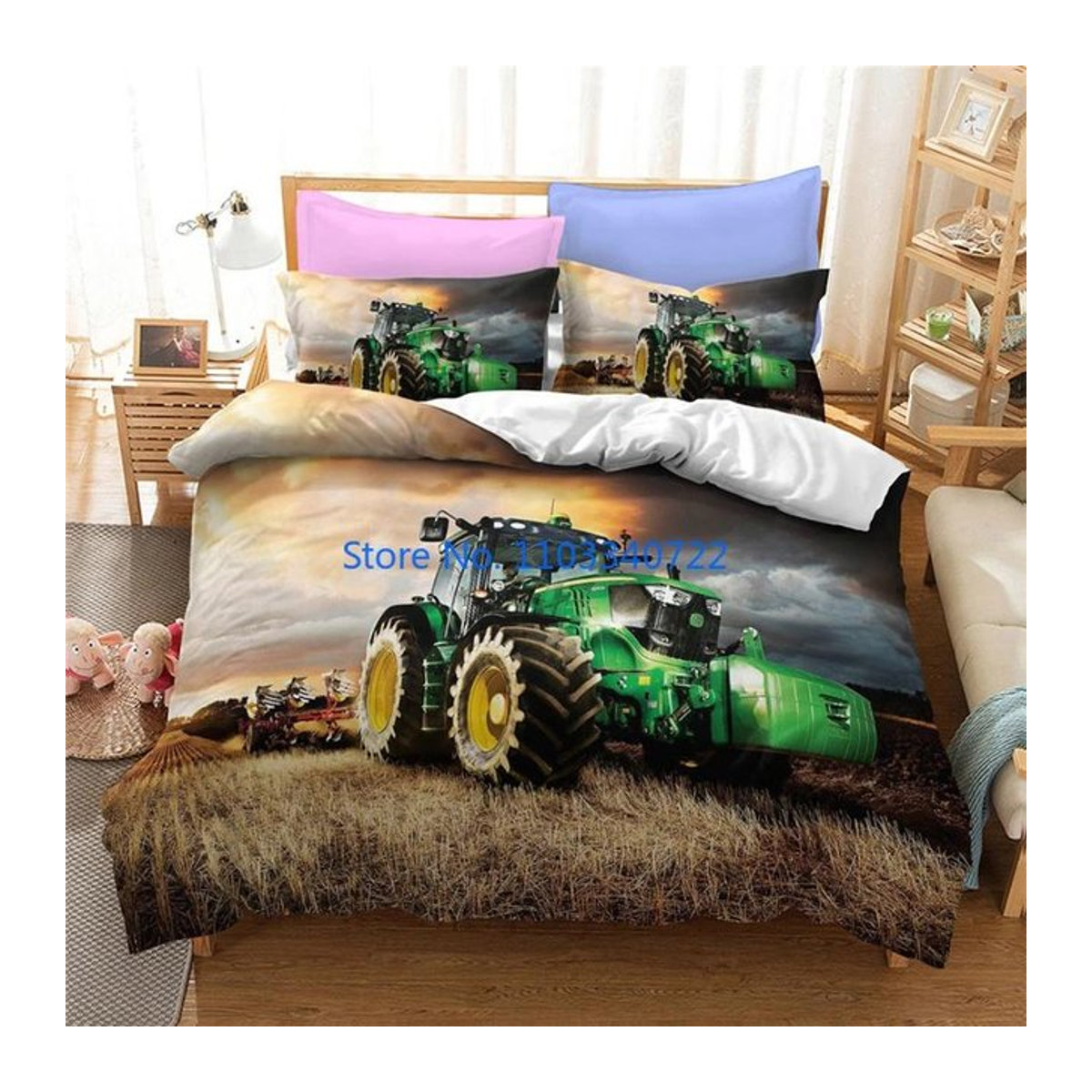 3D Bettwäscheset Bauernhof Traktor für Jungen und Mädchen mit Reißverschluss B/H: 140 x 210 cm - Bild 1