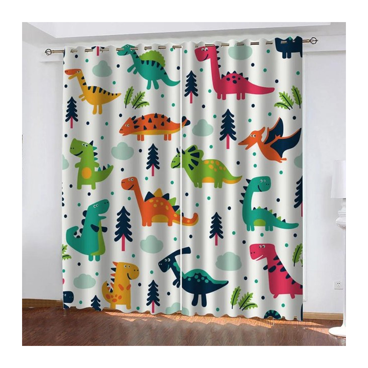 3D Cartoon Dinosaurier Vorhänge für Kinderzimmer und Wohnzimmer, halbtransparent, Multicolor, B: 100 cm, H: 130 cm - Bild 1