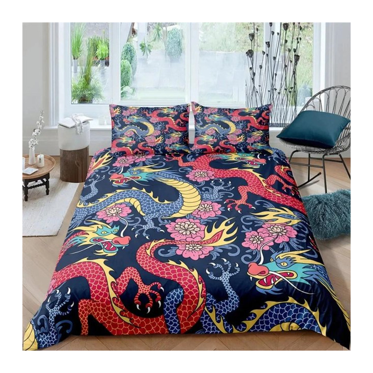 3D Drachen Bettwäsche Set aus Polyester mit Bettbezug und Kissenbezügen, B/H: 135 x 200 cm - Bild 1