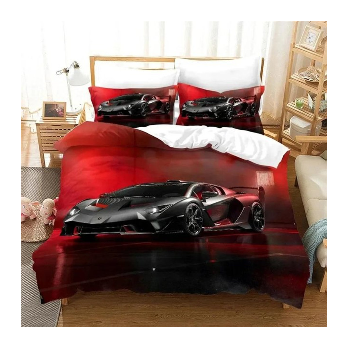 3D-Druck Bettwäsche-Set mit Autos und Fahrzeugen für Kinder, 3-teilig, Multicolor, B/H: 150 x 200 cm - Bild 1