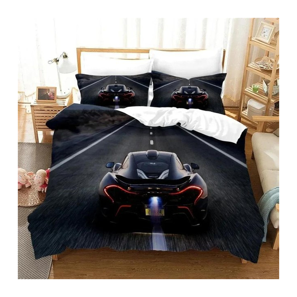 3D-Druck Bettwäsche-Set mit Autos und Fahrzeugen für Kinder, bestehend aus Bettbezug und Kissenbezügen, B/B: 260 x 220 cm - Bild 1