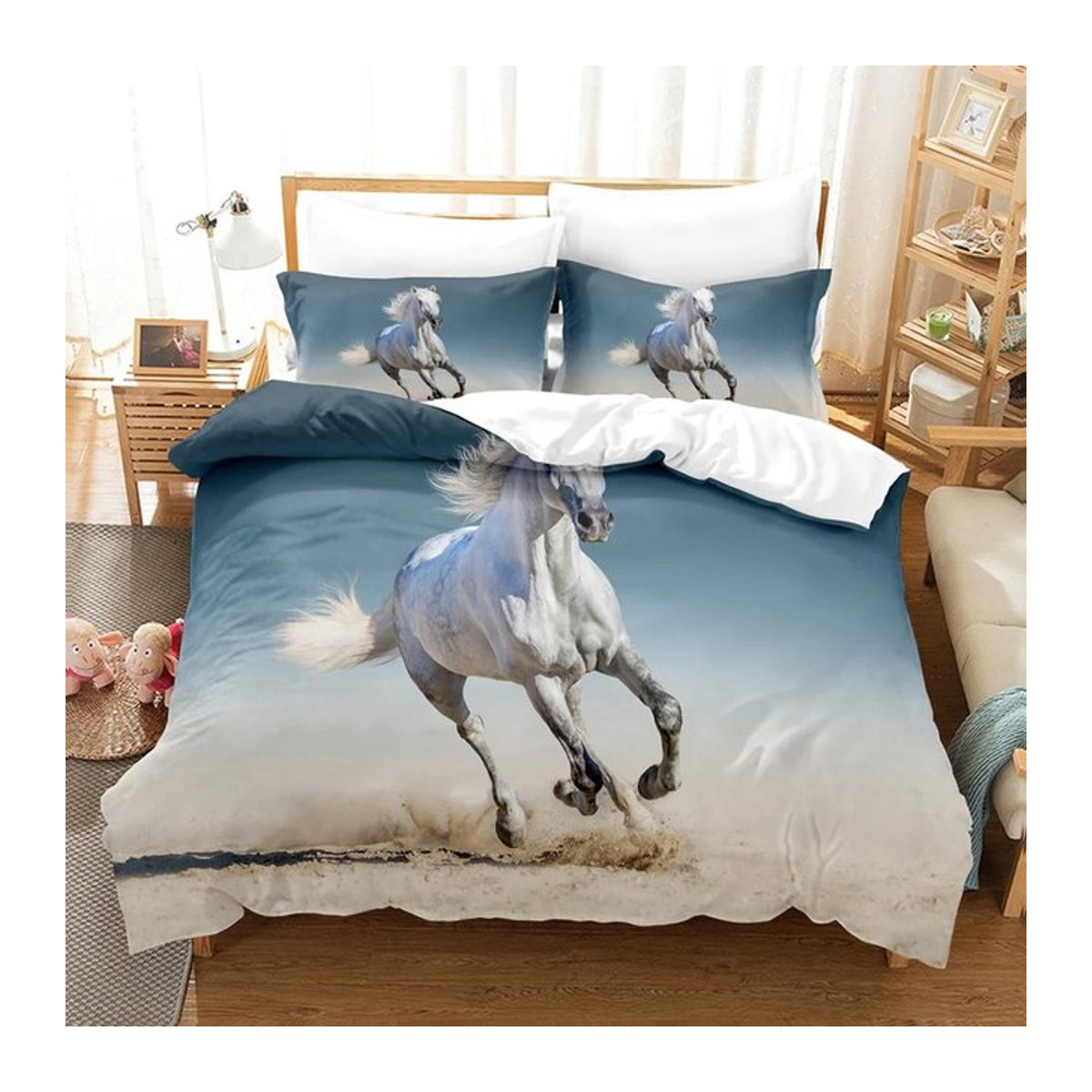 3D-Druck Pferde Bettwäsche Set mit Kissenbezügen für King Size und Single Bettbezug B/H: 200 x 200 cm und 135 x 200 cm - Bild 1