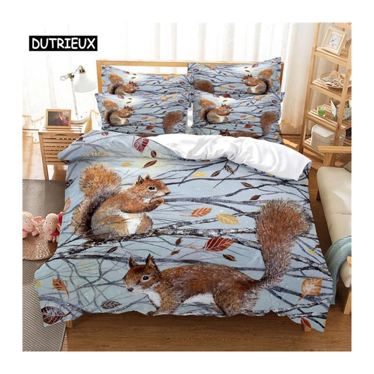 3D Eichhörnchenkönigin Bettwäsche-Set mit Reißverschluss, weiches Schlafzimmer-Dekor, B/H: 135 x 200 cm - Bild 1