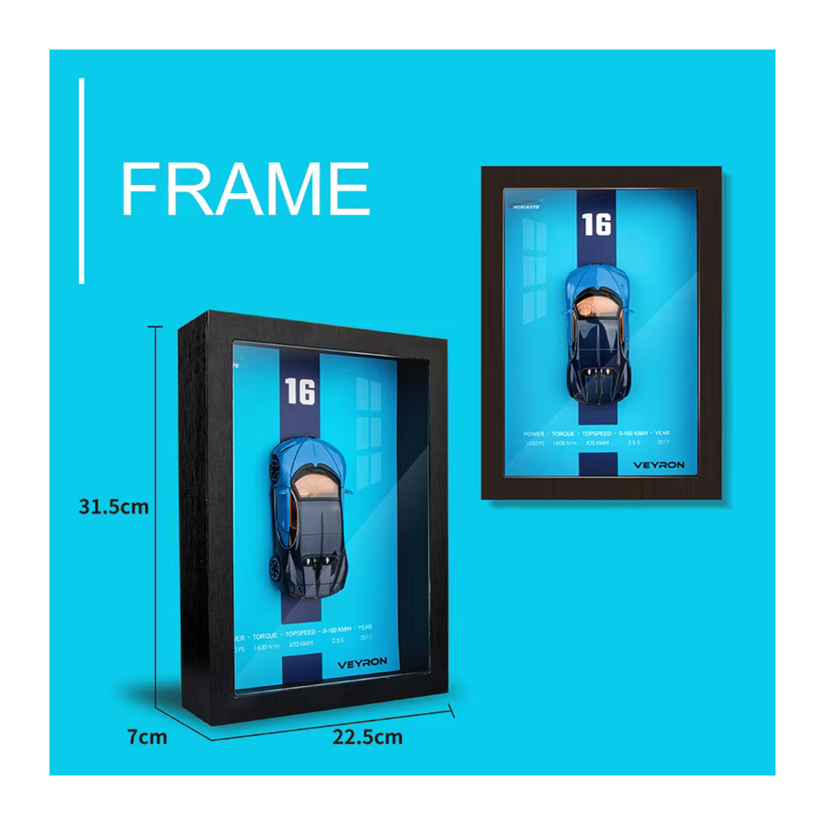 3D-Fotorahmen aus Holz von MAKEDA mit Miniatur-Spielzeugauto aus Metalldruckguss, Wanddekoration im modernen Stil, mehrfarbig, Breite: 30,5 cm - Bild 5