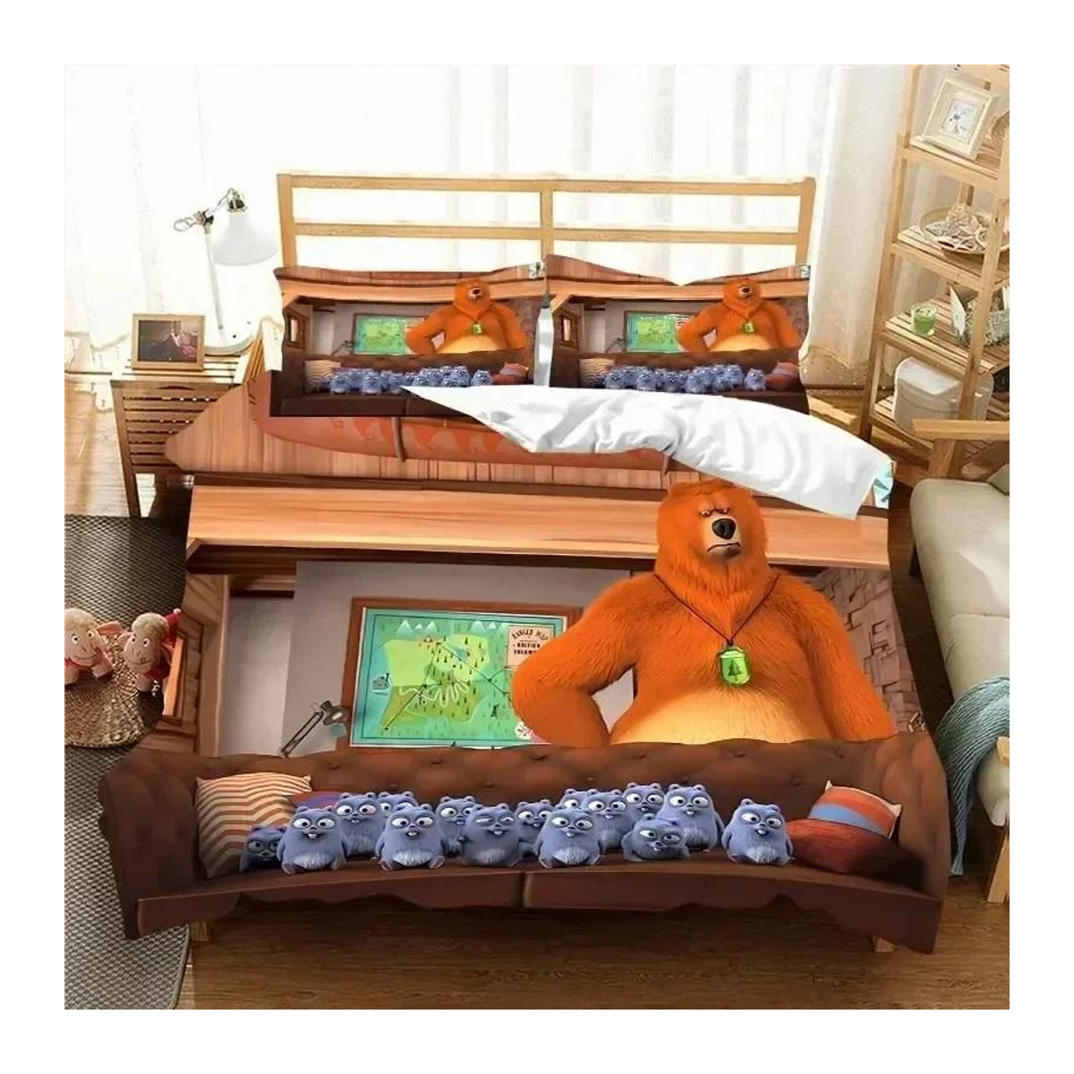3D G-Grizzy und die Lemminge Bettwäsche-Set mit Kissenbezug und Bettdeckenbezug, weich, Single, B: 135 cm, H: 200 cm - Bild 1