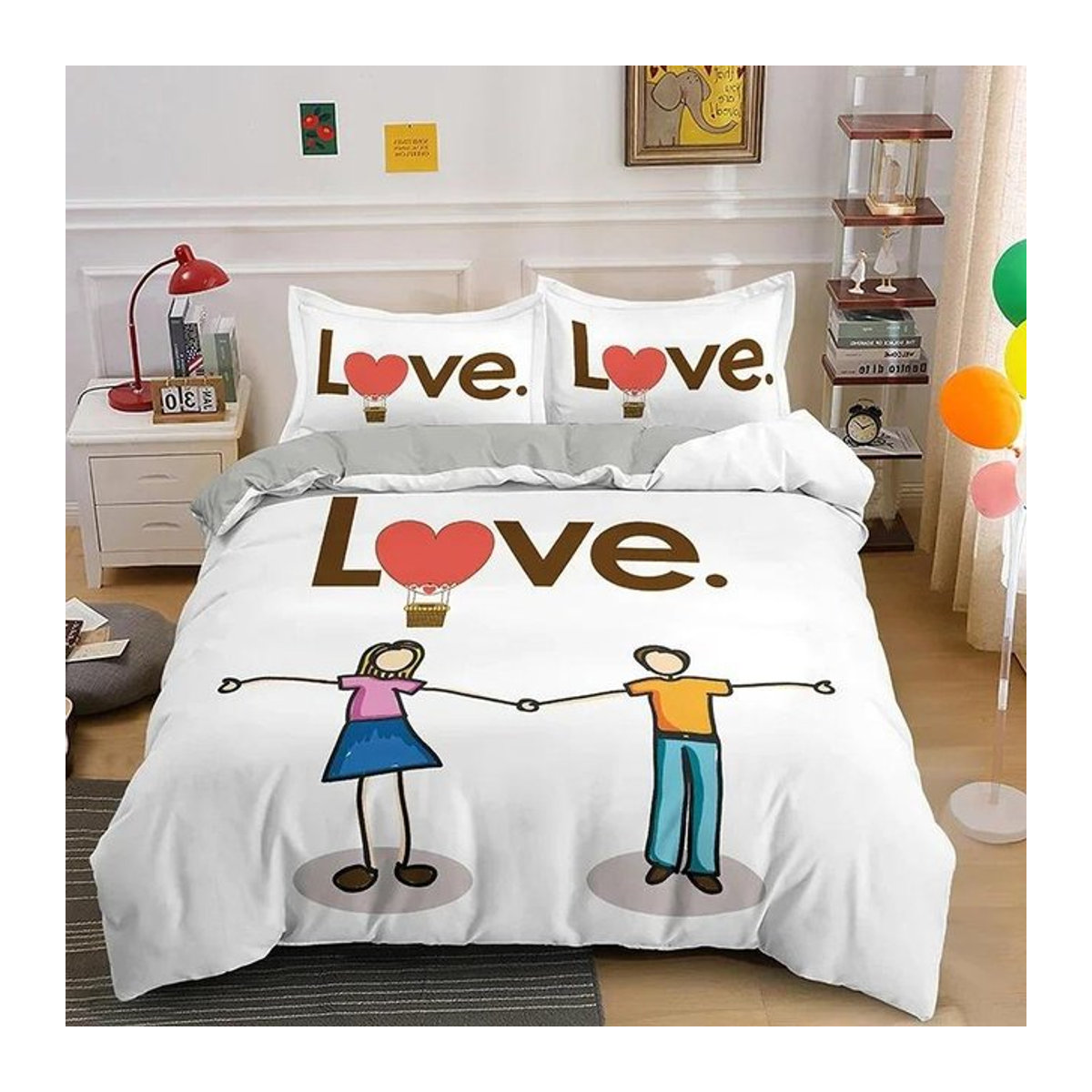 3D-gedrucktes Bettwäsche-Set Ich liebe dich Krone für Paare, 3-teilig, 135 x 200 cm - Bild 1