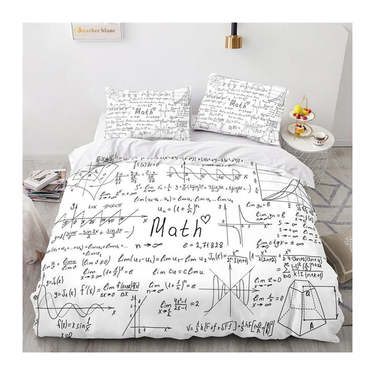 3D-gedrucktes Bettwäsche-Set mit mathematischen Formeln und Cartoon-Design für Erwachsene und Kinder mit Reißverschluss, B/H: 135 x 200 cm - Bild 1