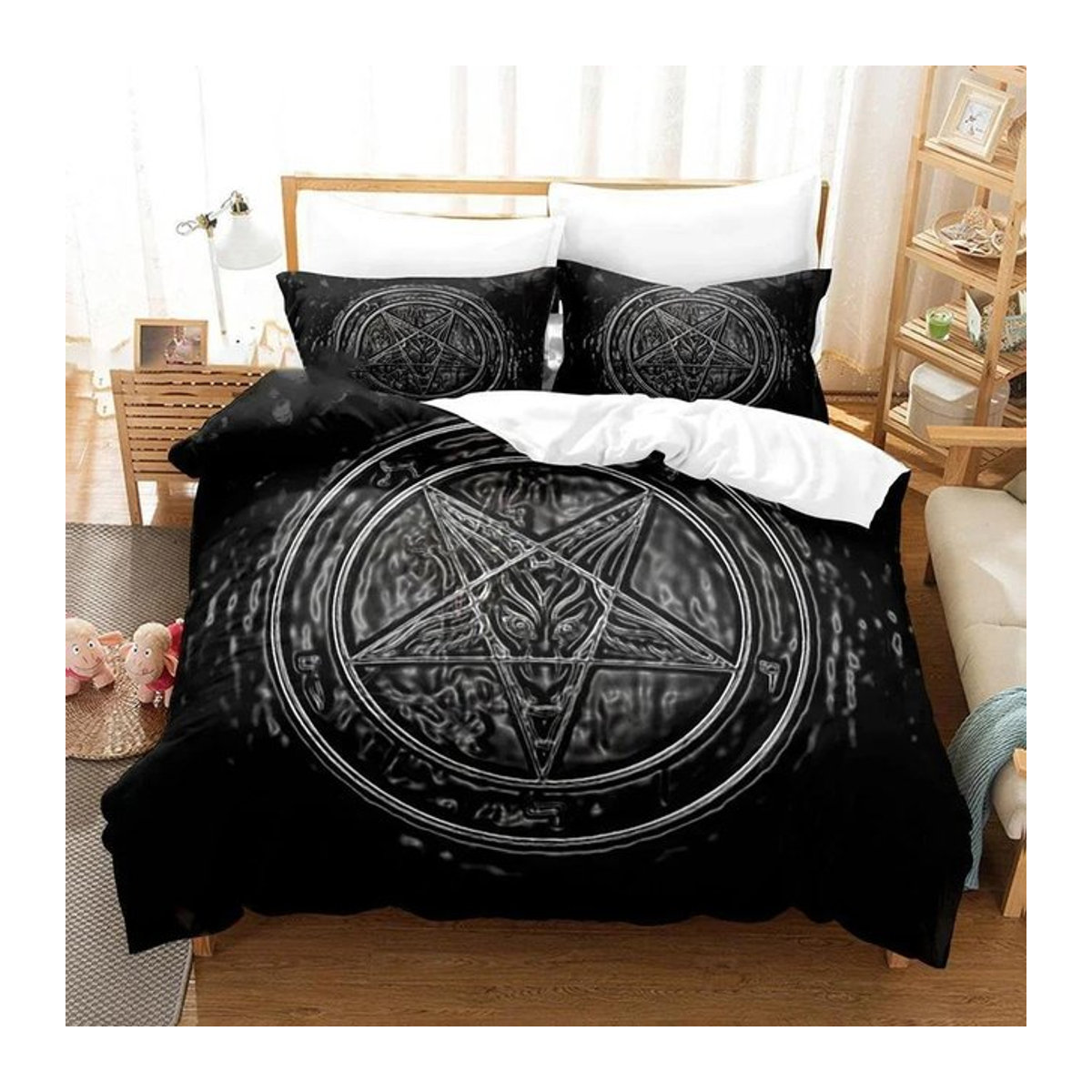 3D Gedrucktes Bettwäscheset Dunkles Satan in Schwarz mit Reißverschluss - Bild 1