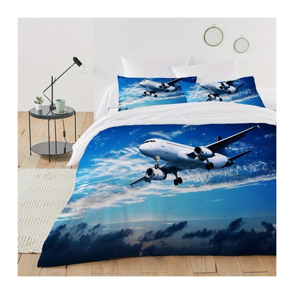 3D-gedrucktes Flugzeug-Bettwäscheset mit Reißverschluss für EU Single, Bettbezug und Kissenbezüge, B/T/H: 135 x 200 cm - Bild 1