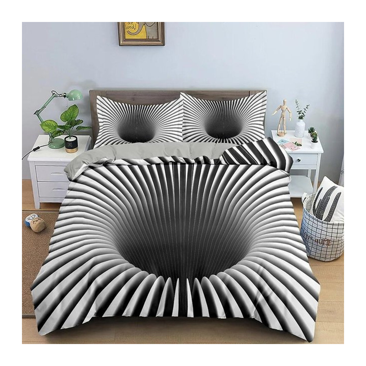 3D Geometrischer Bettbezug mit abstraktem Kunstdesign und Reißverschluss, B/H: 135 x 200 cm - Bild 1