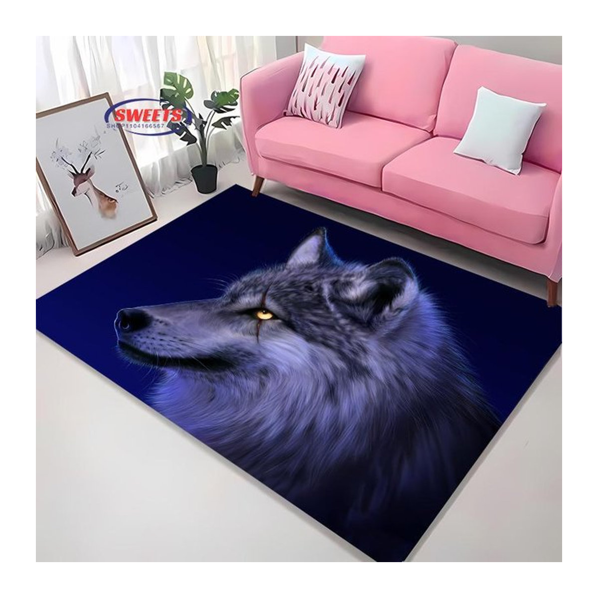 3D HD Wolf Kunst Teppich für Wohnzimmer und Schlafzimmer, rutschfeste und strapazierfähige Fußmatte, B/H: 60 x 40 cm - Bild 1