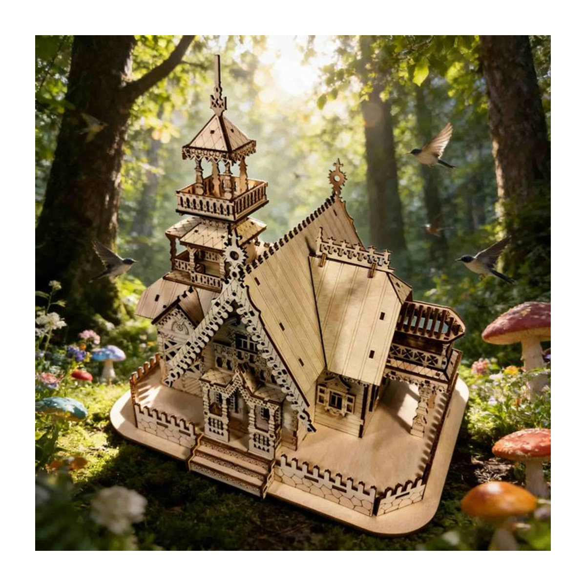 3D Holzhaus Puzzle DIY Miniaturbausatz von Wucifang Bags in Weiß - Bild 1