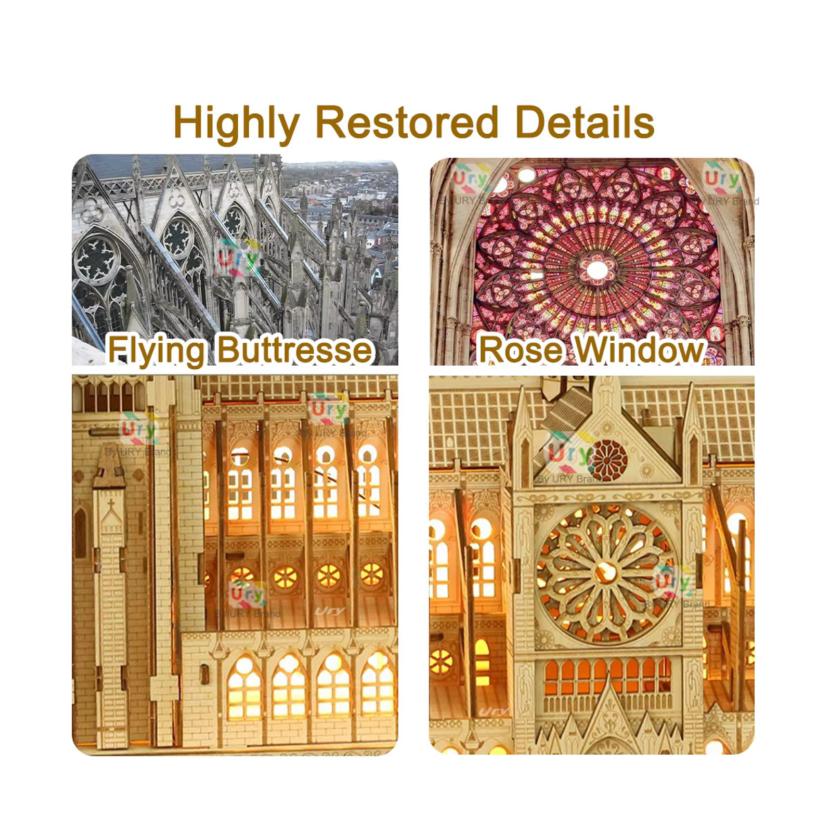 3D Holzpuzzle Notre Dame Kathedrale Paris mit Licht DIY Modellbausatz für Erwachsene in Braun - Bild 5