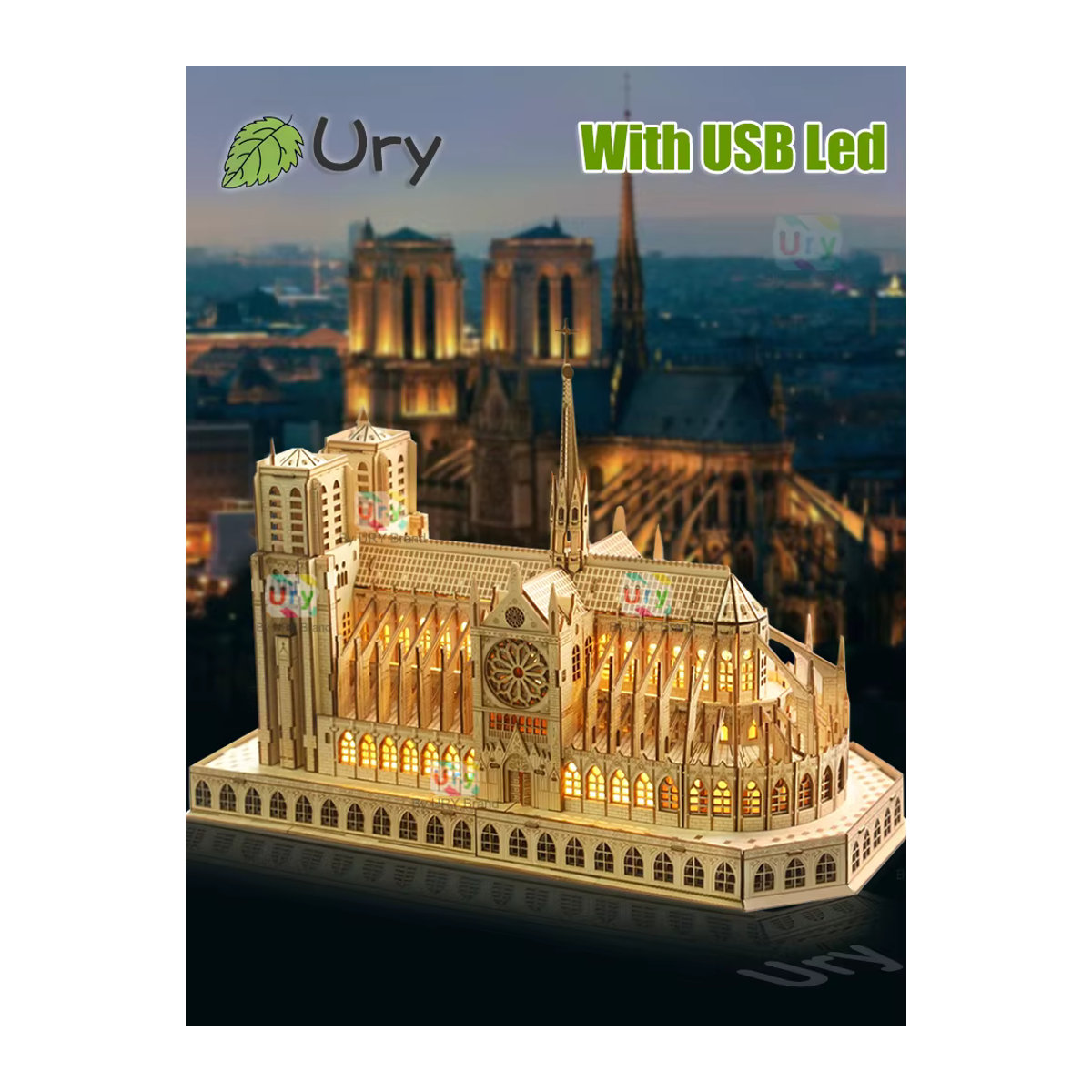 3D Holzpuzzle Notre Dame Kathedrale Paris mit Licht DIY Modellbausatz für Erwachsene in Braun - Bild 7