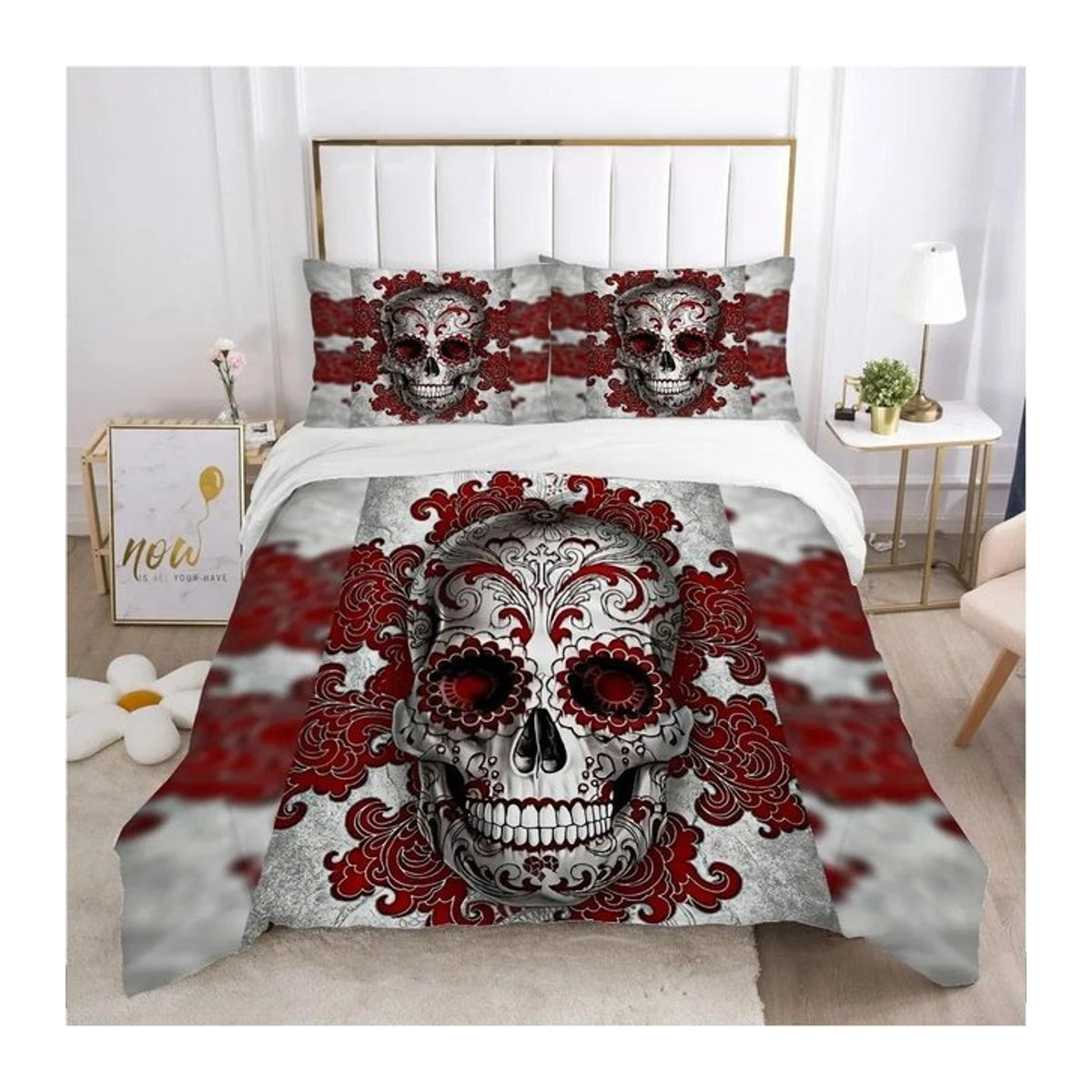 3D Horror Schädel Bettwäsche Set mit 3-teiligem Design für Einzelbetten, B/H: 135 x 200 cm - Bild 1