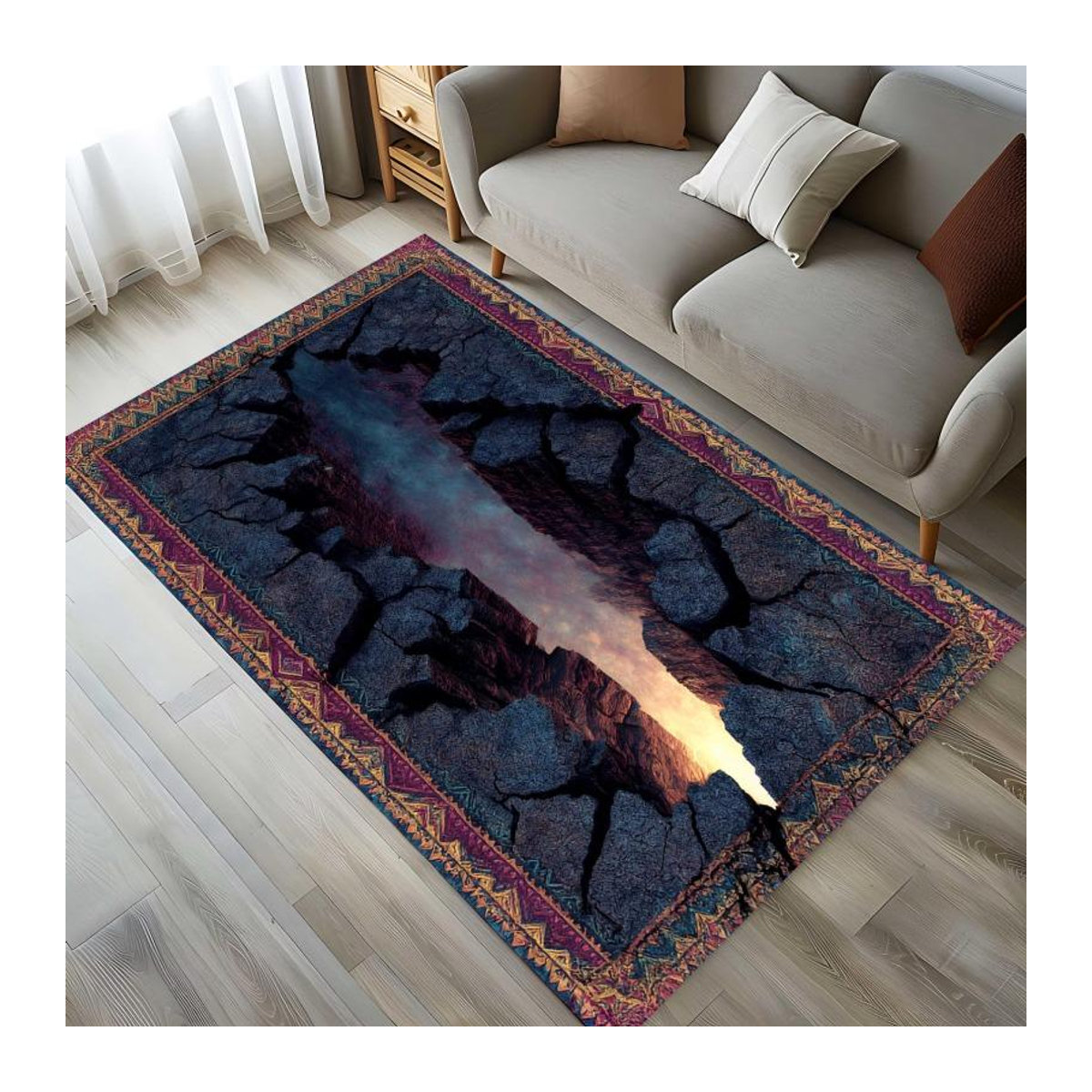 3D Illusion Teppich mit Riss-Design, rutschfest und niedriger Flor, B/B: 40 x 60 cm - Bild 1