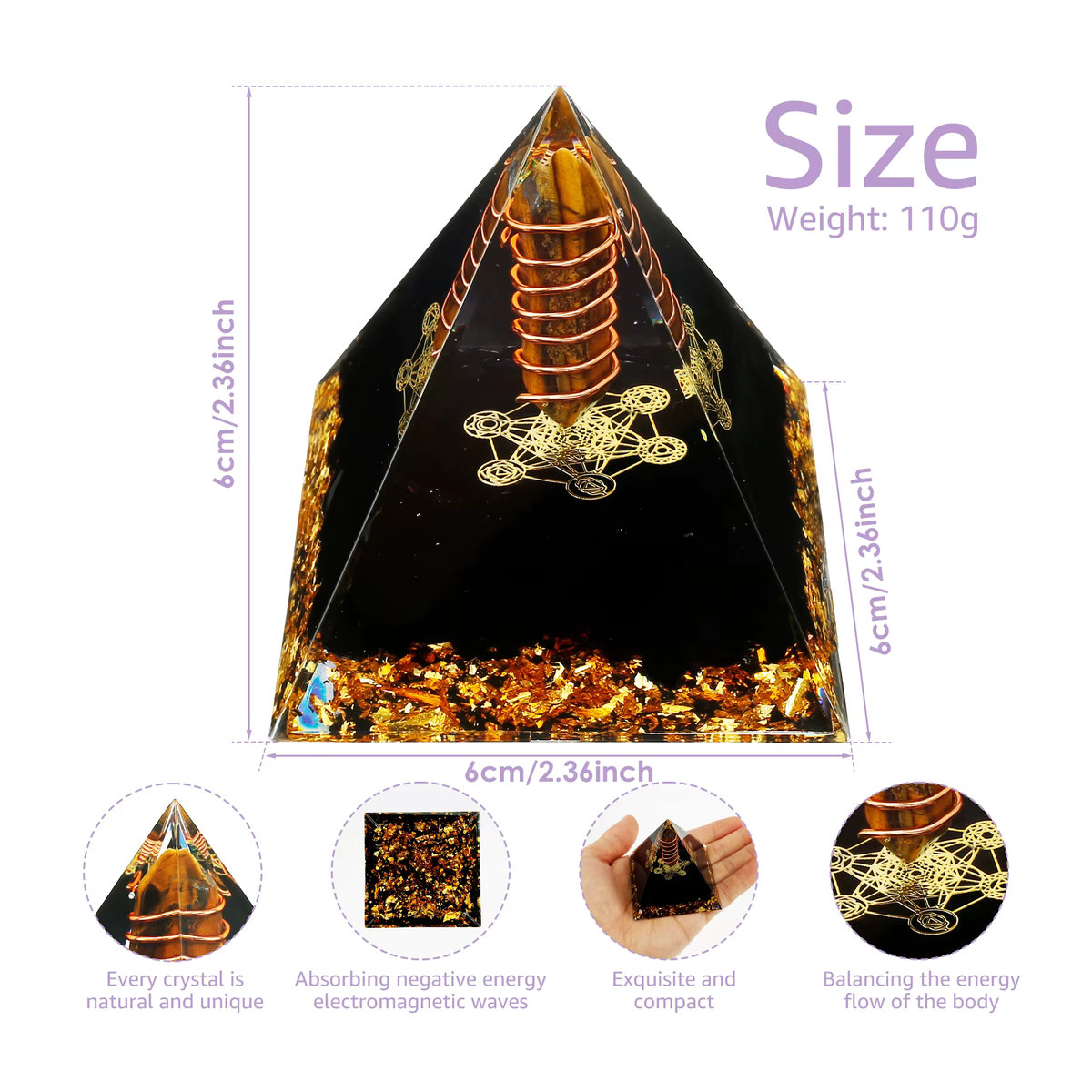 3D Kristall Pyramide aus Harz als Orgonit Deko-Ornament in Multicolor - Bild 5