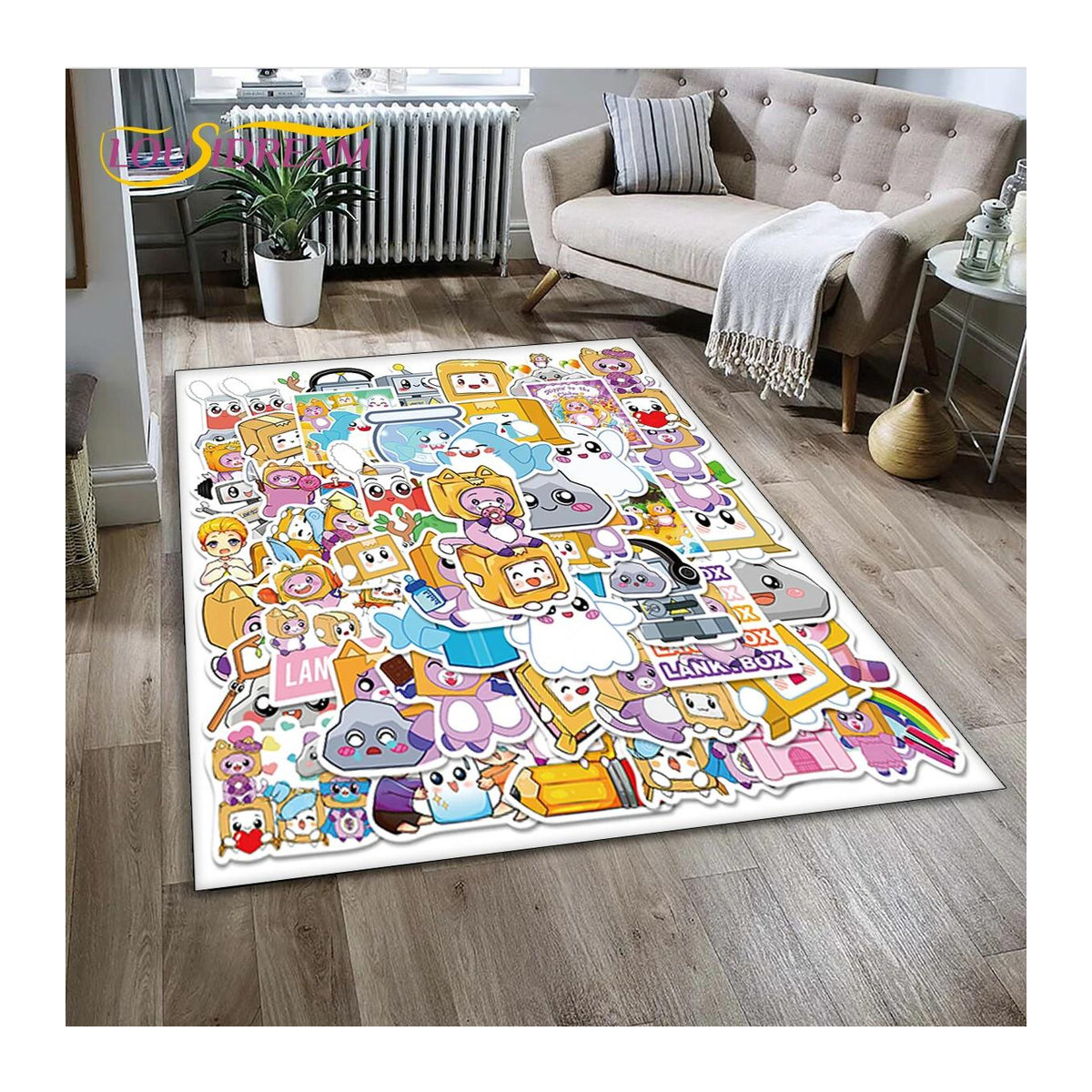 3D Lankybox Happy Boxy Foxy Rocky Teppich Rutschfeste Fußmatte für Wohnzimmer und Schlafzimmer, Multicolor, B: 60 cm, T: 40 cm - Bild 1