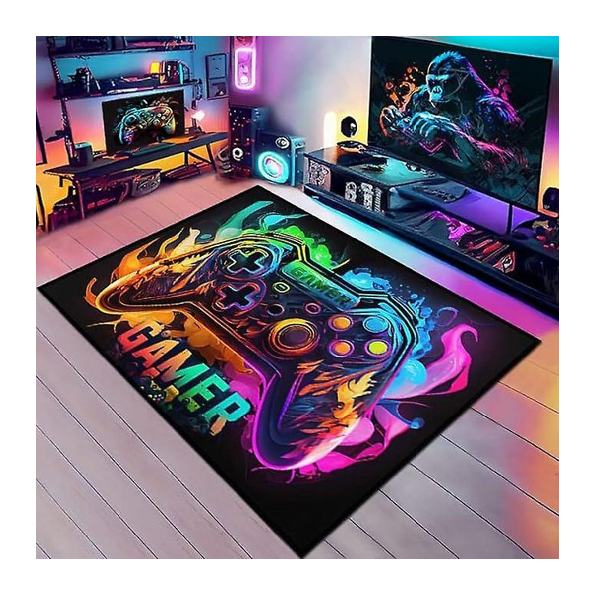 3D Neon Gaming Controller Teppich Multicolor B/B/H: 60 x 40 cm - Bild 1