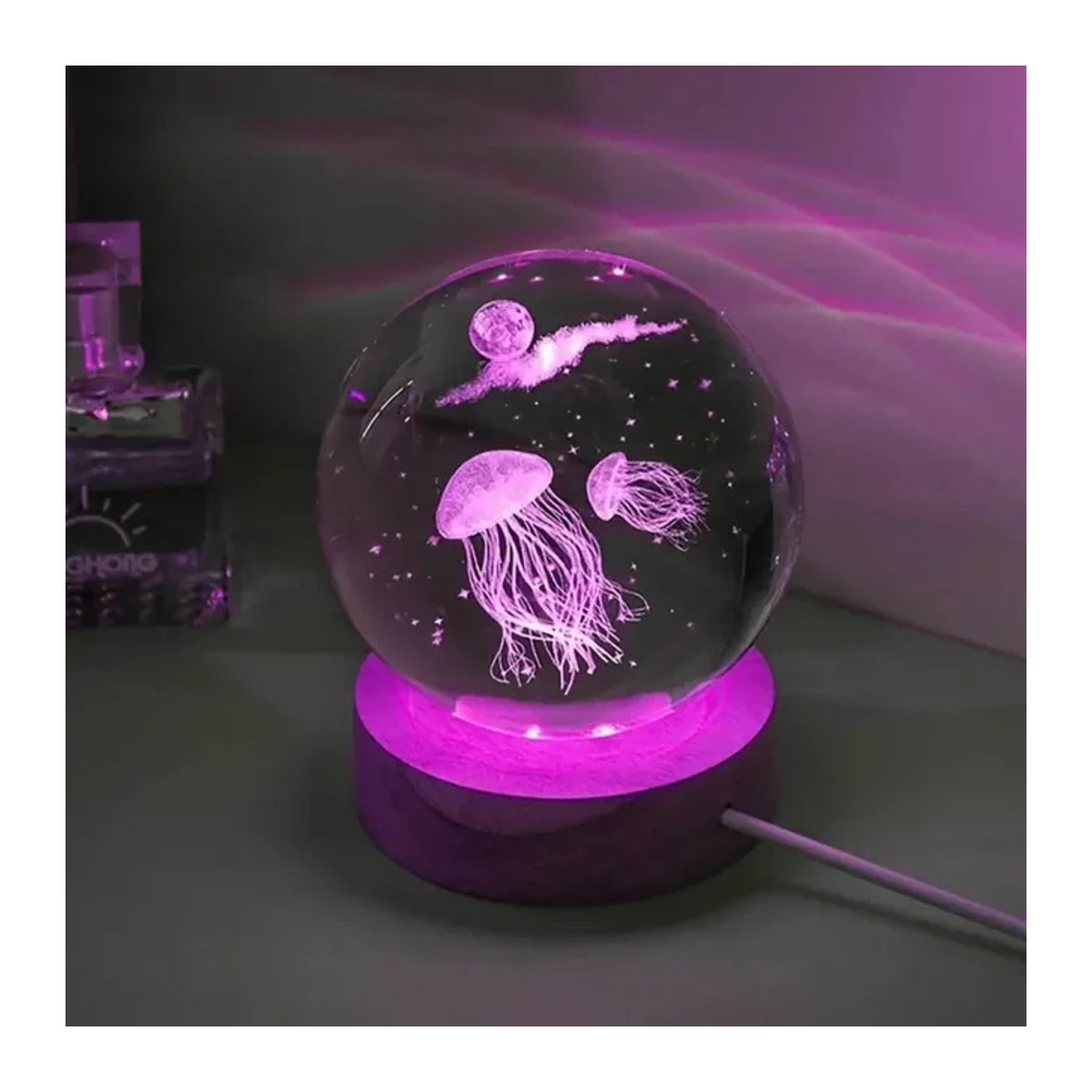 3D-Quallen-Lasergravur Kristallkugel mit integriertem LED-Nachtlicht - Bild 1