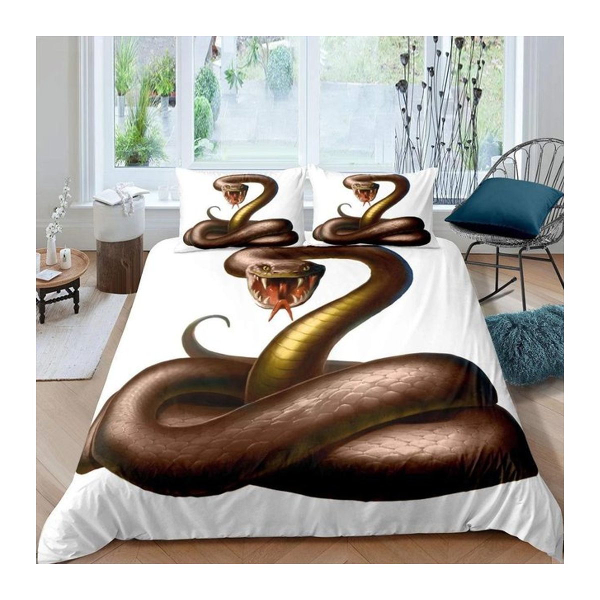 3D Schlangen Bettwäsche Set mit Python und Palmblatt Design für Kinder und Teenager, Bettbezug mit Reißverschluss, Breite: 133 cm, Länge: 200 cm - Bild 1
