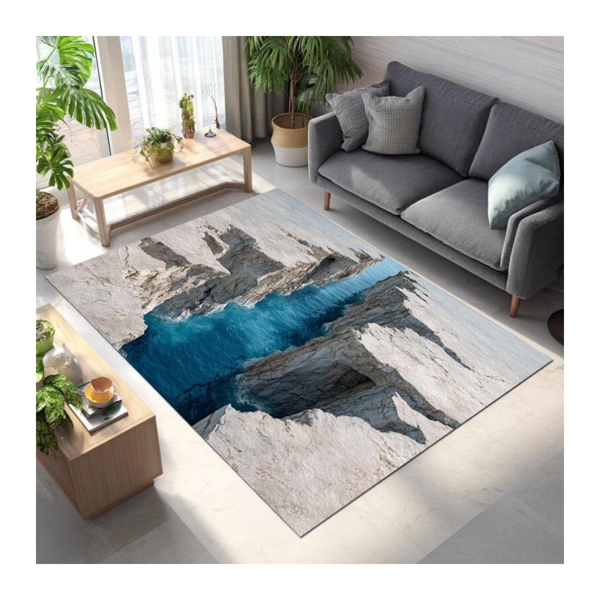 3D-Schluchtenriss-Teppich Lodestar mit blauem Abgrund als optische Täuschung, Bodenmatte für moderne Wohnzimmerdekoration, B/T: 60 x 40 cm - Bild 1