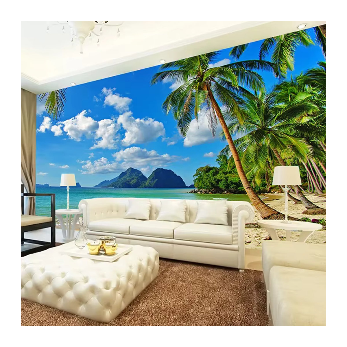 3D-Tapete von jiadou mit maritimem Strandmotiv, blauer Himmel und Meeresinsel aus wasserdichtem Segeltuch, mehrfarbig - Bild 4