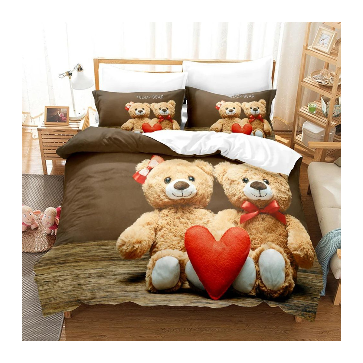 3D Teddybär Bettwäscheset mit Kissenbezug, 3-teilig, B/H: 135 x 200 cm - Bild 1