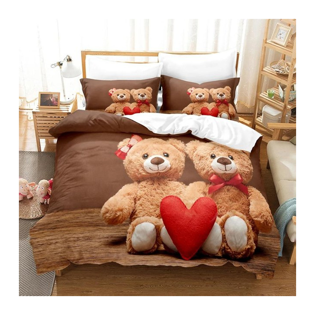 3D Teddybär Bettwäscheset mit Kissenbezug und Reißverschluss, Braun, Bettbezug 70 x 133 cm, 2-teilig - Bild 1