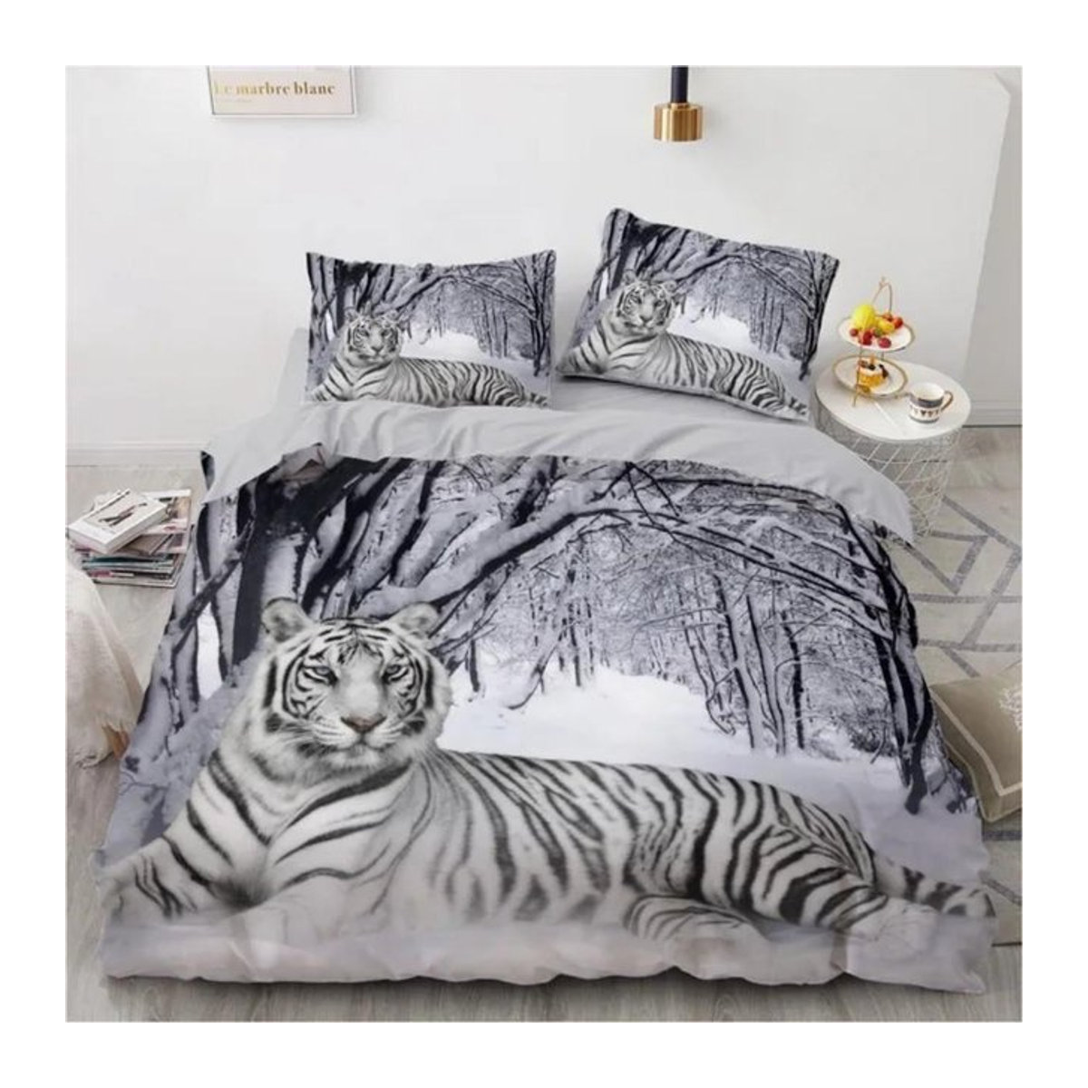 3D Tiger Bettwäsche Set aus weicher Mikrofaser mit Kissenbezügen und Reißverschluss, Multicolor, B: 140 cm, L: 210 cm - Bild 1