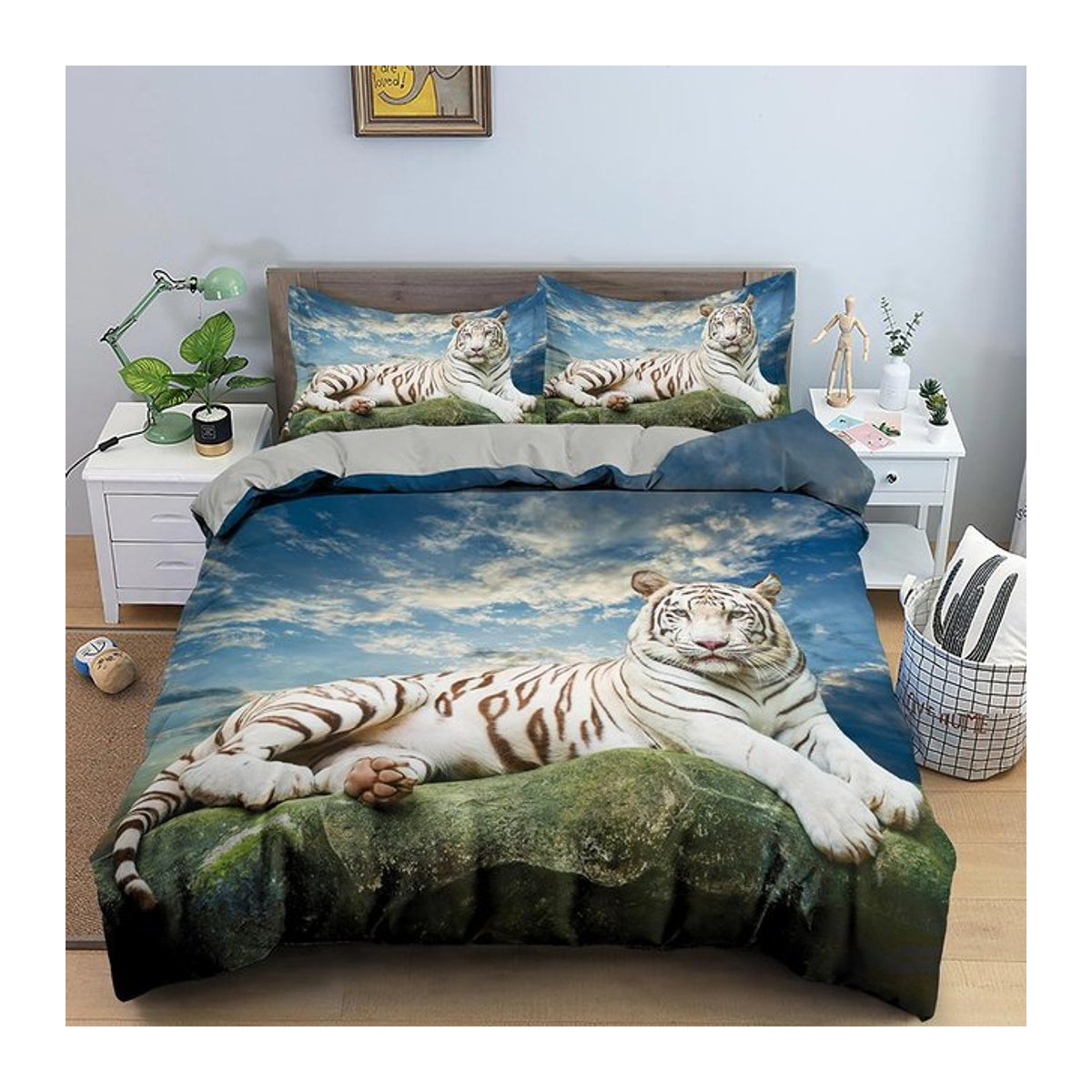 3D Tiger Bettwäscheset mit Tiger Muster und Reißverschluss, 2/3-teilig, Single B/H: 135 x 200 cm - Bild 1